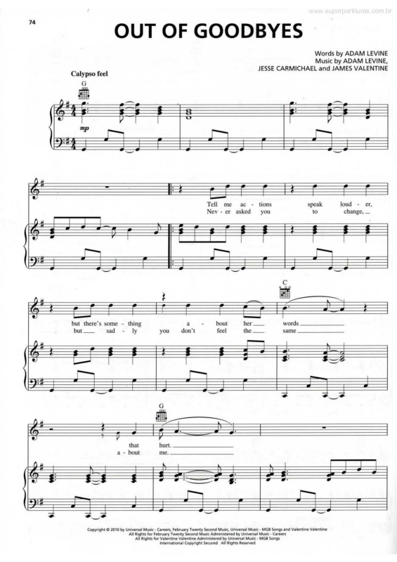 Partitura da música Out Of Goodbyes