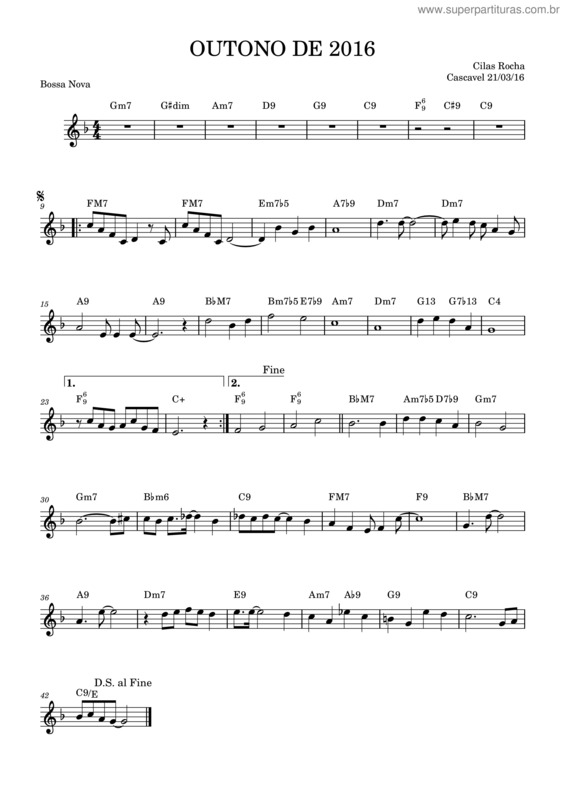 Partitura da música Outono De 2016 – Cilas Rocha