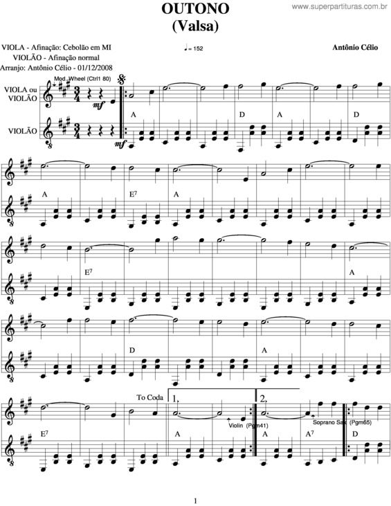 Partitura da música Outono v.3