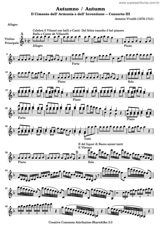 Partitura da música Outono v.4