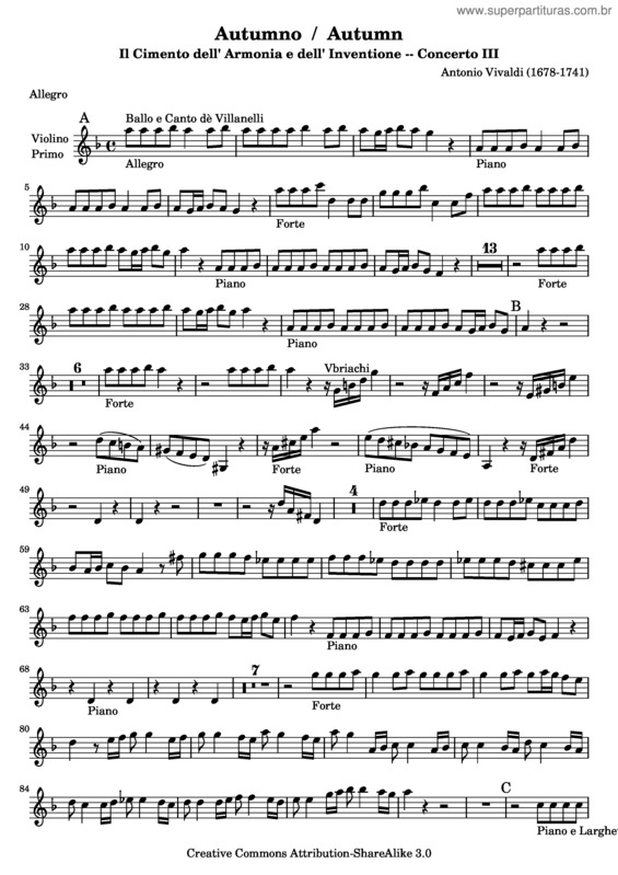 Partitura da música Outono v.6