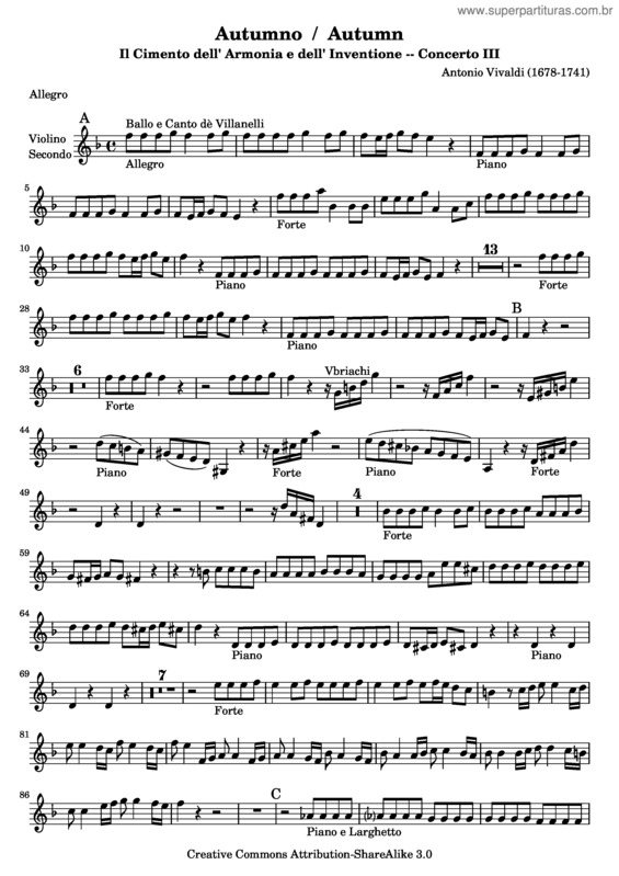 Partitura da música Outono v.7