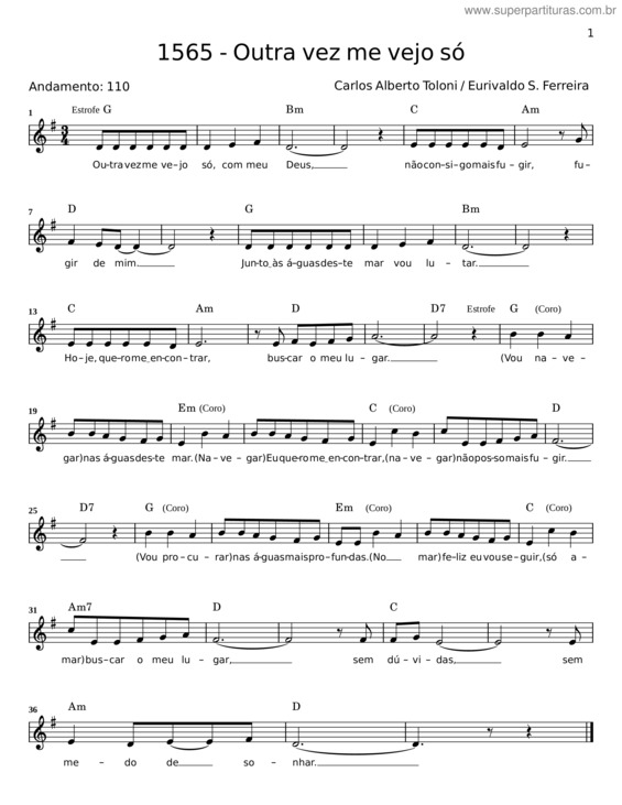Partitura da música Outra Vez Me Vejo Só