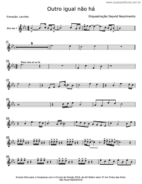 Partitura da música Outro Igual Não Há – Lauriete