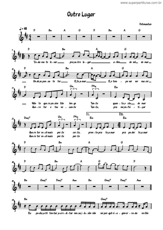 Partitura da música Outro Lugar – Detonautas