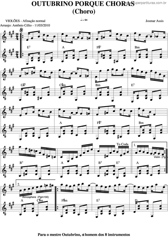 Partitura da música Outubrino Porque Choras v.3