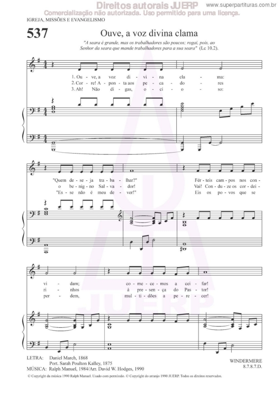 Partitura da música Ouve, A Voz Divina Clama - 537 HCC v.2