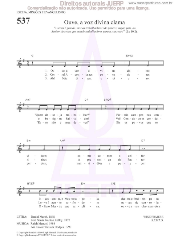 Partitura da música Ouve, A Voz Divina Clama - 537 HCC