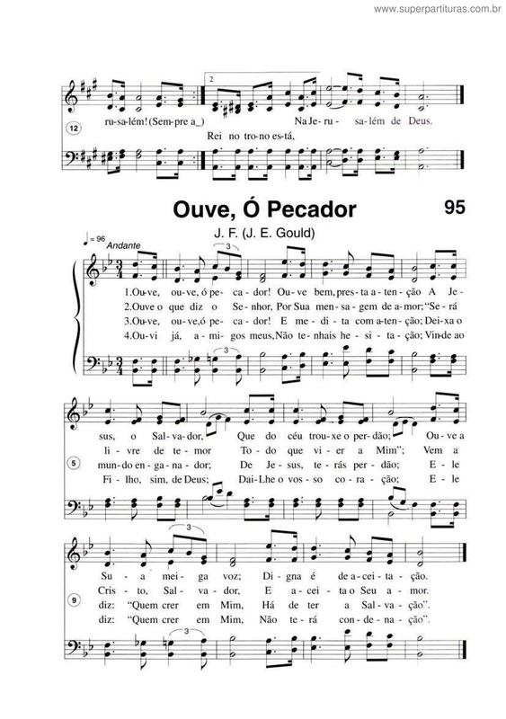 Partitura da música Ouve, Ó Pecador