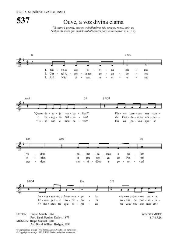 Partitura da música Ouve A Voz Divina Clama