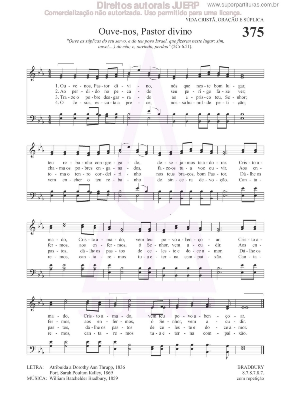 Partitura da música Ouve-nos, Pastor Divino - 375 HCC v.2