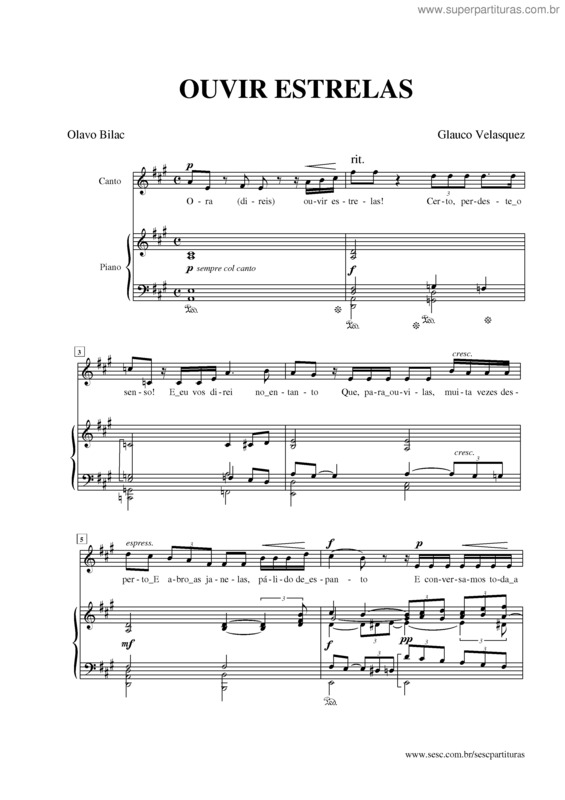 Partitura da música Ouvir estrelas