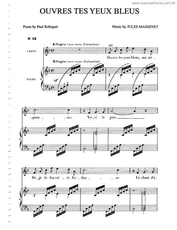 Partitura da música Ouvre tes yeux bleus