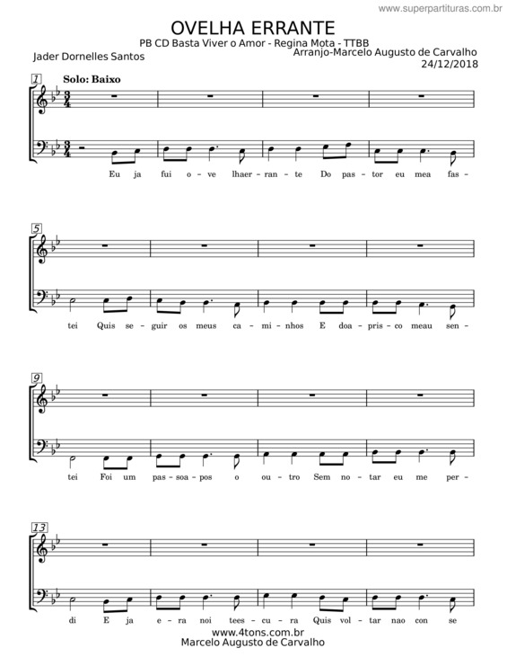 Partitura da música Ovelha Errante – Jader Dornelles Santos