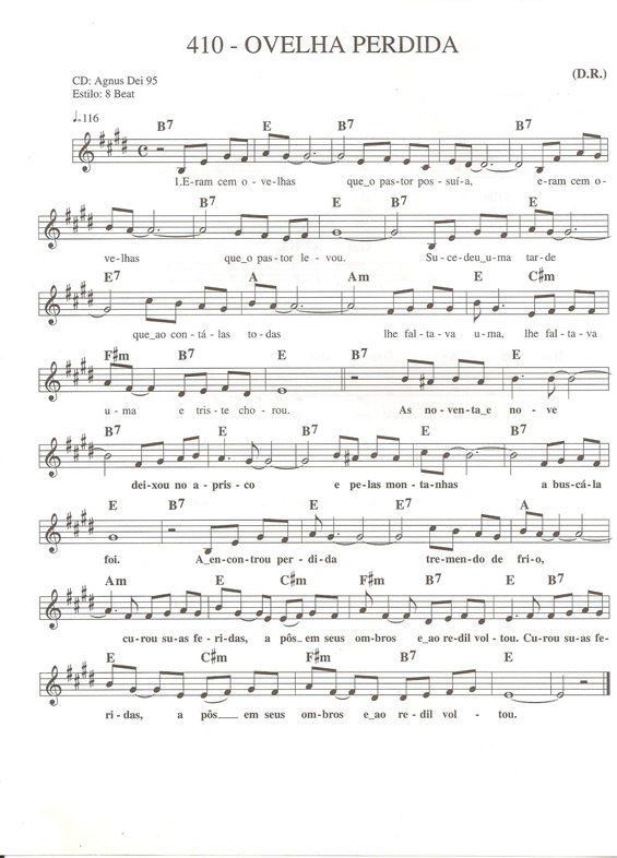 Partitura da música Ovelha Perdida