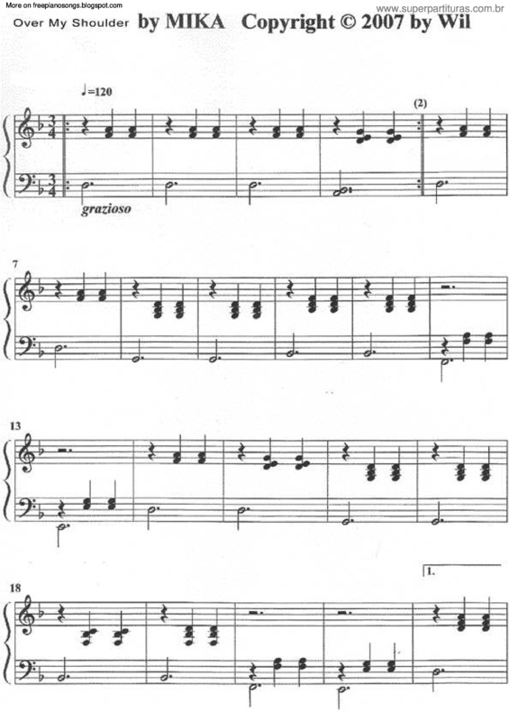 Partitura da música Over My Shoulder v.2