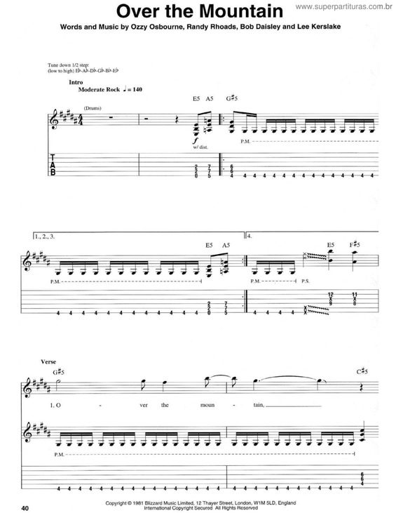 Partitura da música Over the Mountain