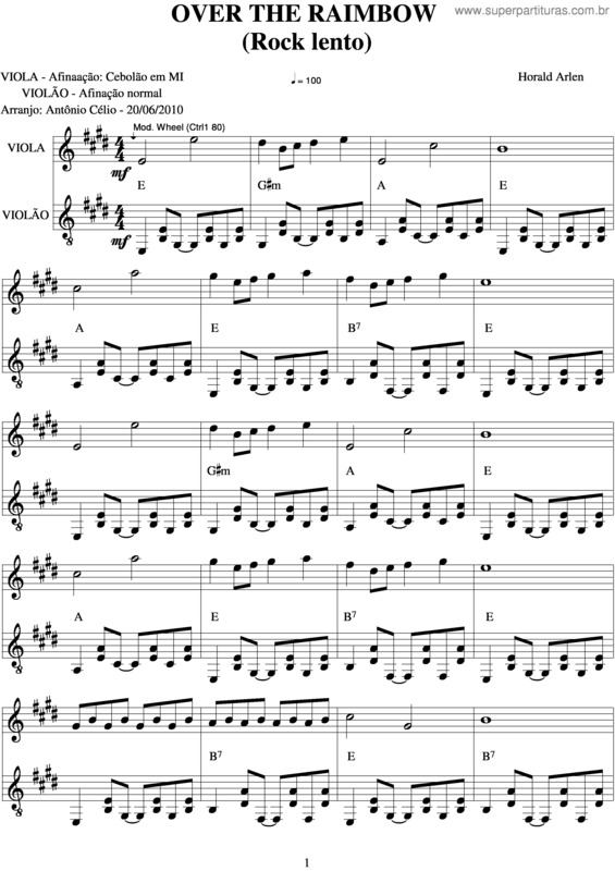 Partitura da música Over The Raimbow