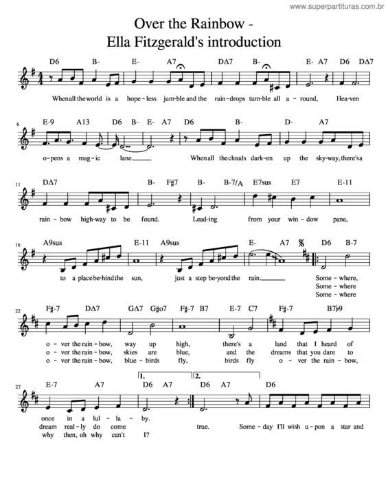 Partitura da música Over The Rainbow – Ella Fitzgerald, Eva Cassidy, Judy Garland