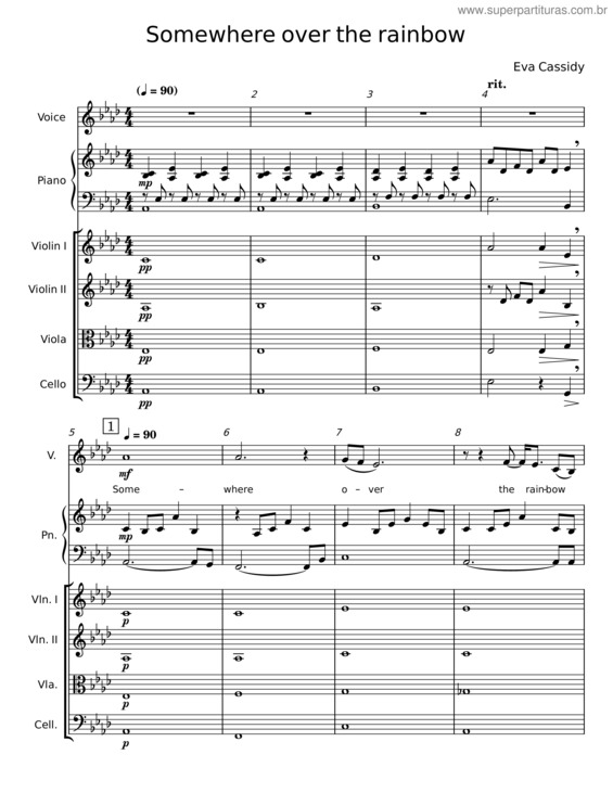 Partitura da música Over The Rainbow – Eva Cassidy
