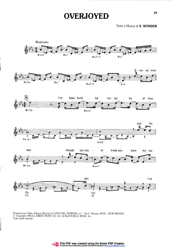 Partitura da música Overjoyed