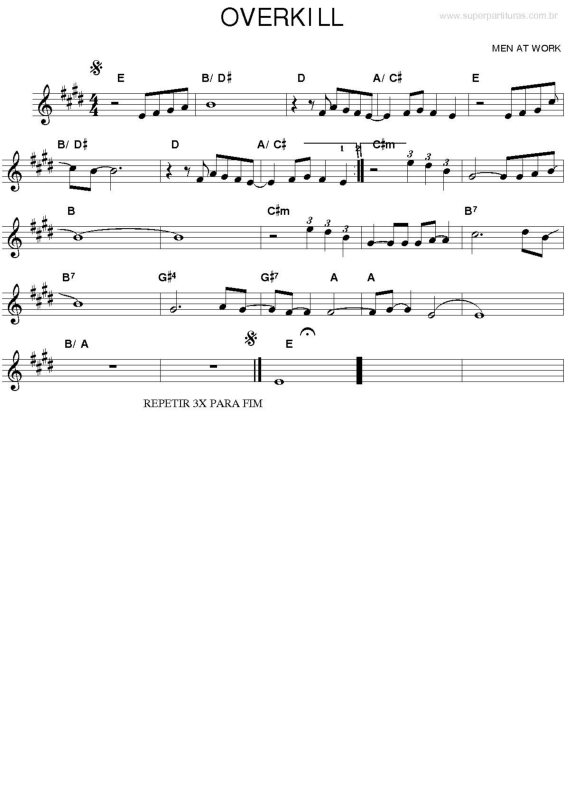 Partitura da música Overkill