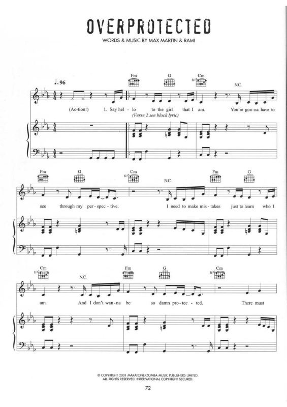 Partitura da música Overprotected