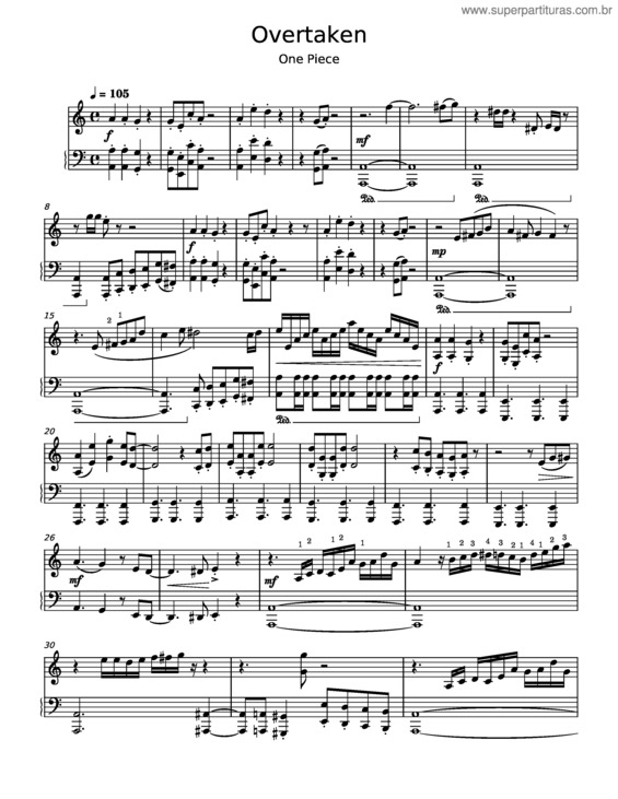 Partitura da música Overtaken – Samuel Kim