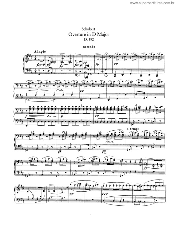 Partitura da música Overture in D for piano duet