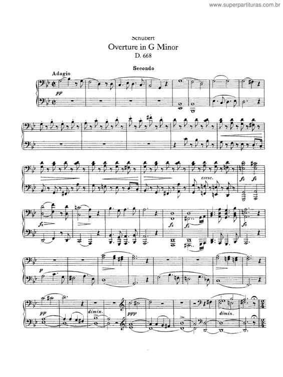 Partitura da música Overture in G for piano duet