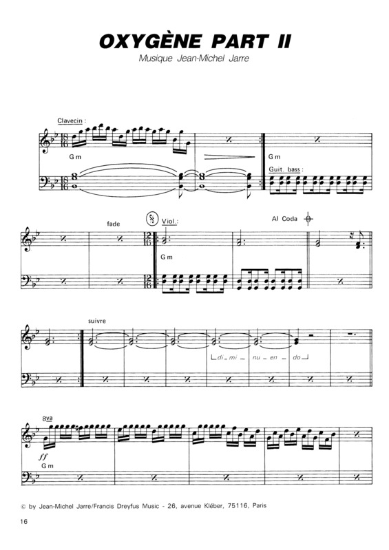 Partitura da música Oxygène Part II