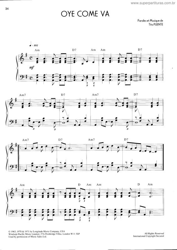 Partitura da música Oye Come Va