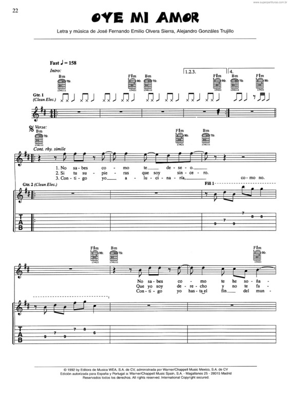 Partitura da música Oye Mi Amor