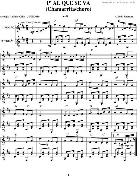 Partitura da música P`Al Que Se Va