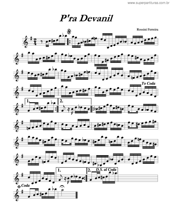 Partitura da música P`Ra Devanil