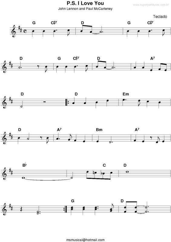 Partitura da música P.S. I Love You v.2