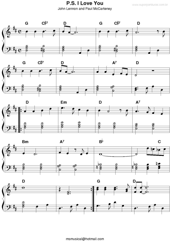 Partitura da música P.S. I Love You