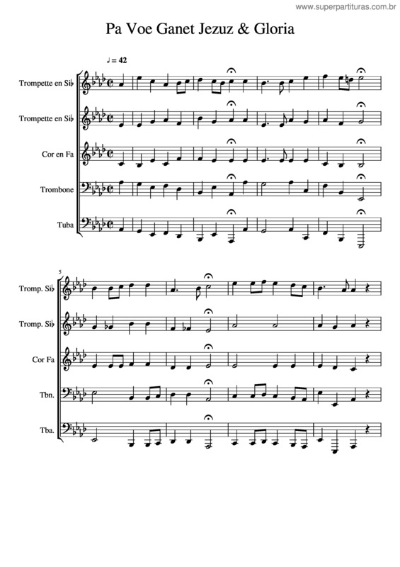 Partitura da música Pa Voe Ganet Jezuz & Gloria
