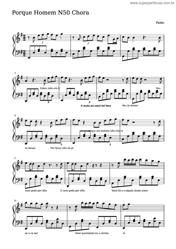 Partitura da música Pablo