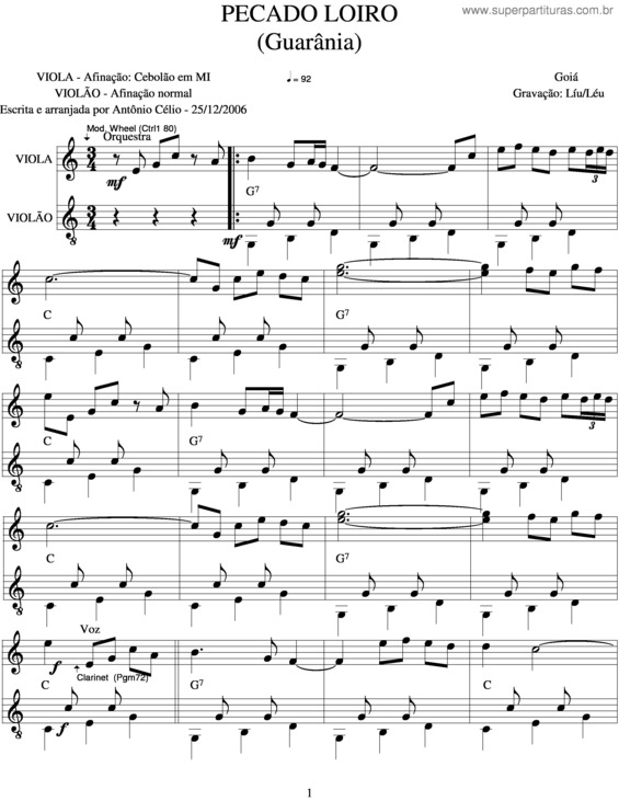 Partitura da música Pacado Loiro