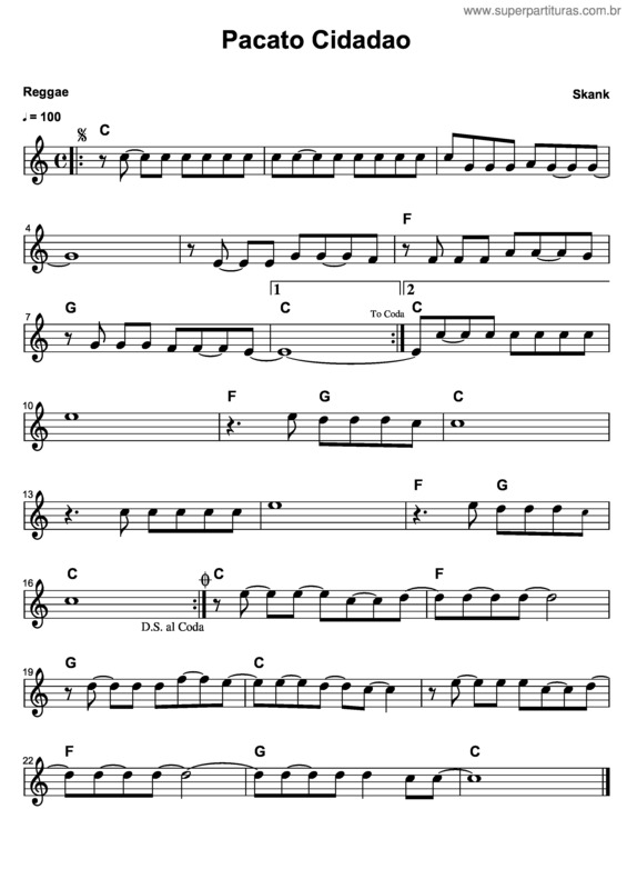 Partitura da música Pacato Cidadão