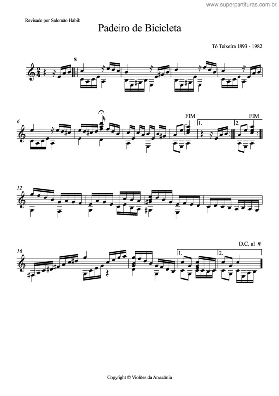 Partitura da música Padeiro de bicicleta