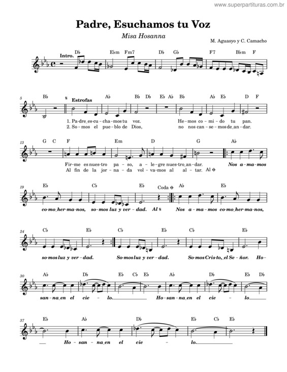 Partitura da música Padre, Esuchamos Tu Voz –Misa Hosanna