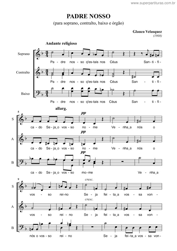 Partitura da música Padre Nosso