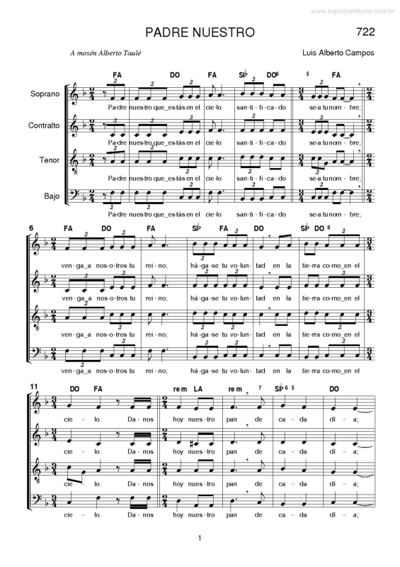 Partitura da música Padre Nuestro