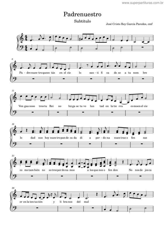 Partitura da música Padrenuestro