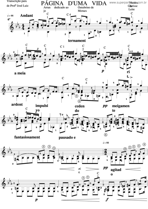 Partitura da música Pagina D`Uma Vida