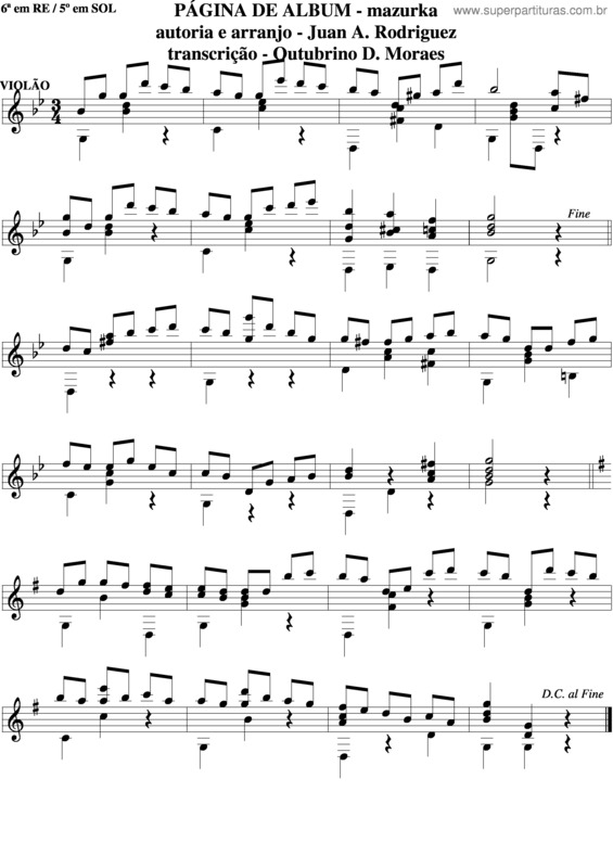 Partitura da música Página De Album