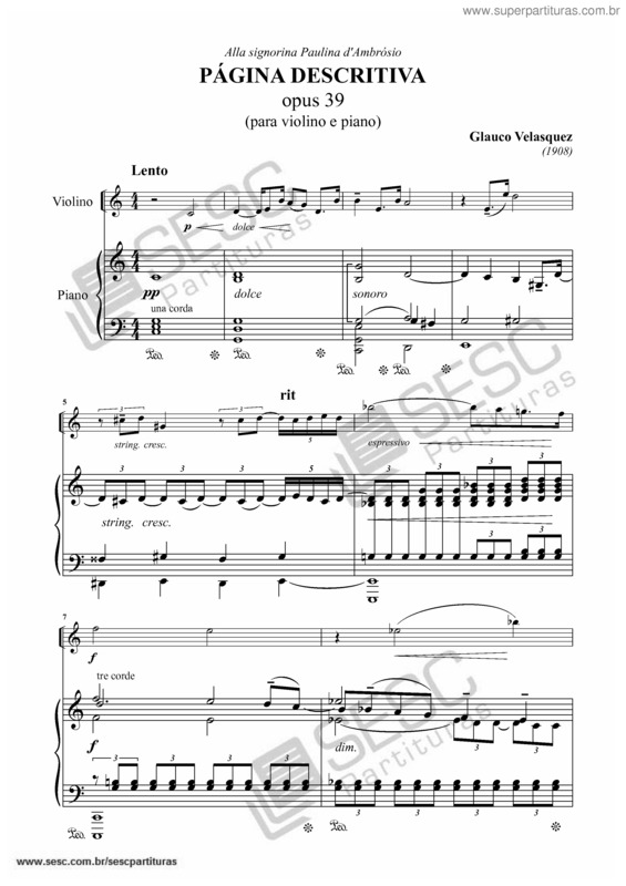 Partitura da música Página descritiva