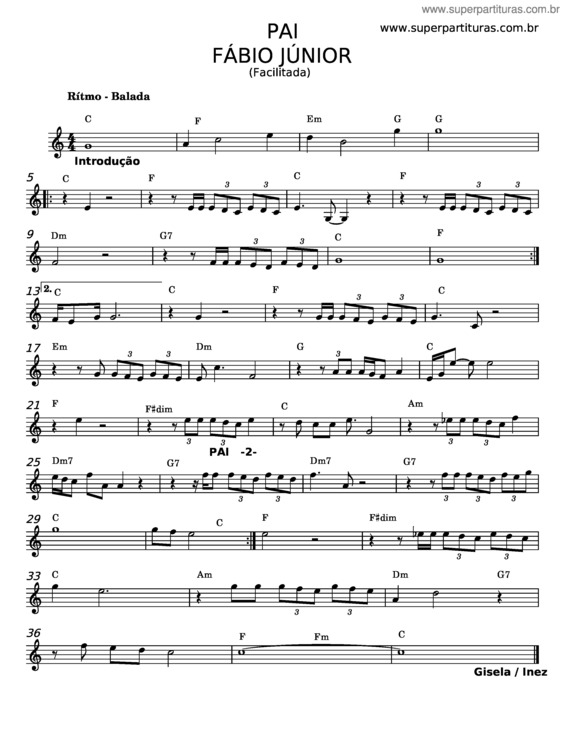 Partitura da música Pai – Fabio Junior